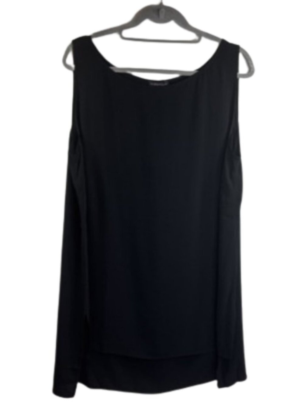 Eileen Fisher Silk Georgette Bateau Neck Long Tank Size XXL Black NWT $218 - Picture 6 of 10
